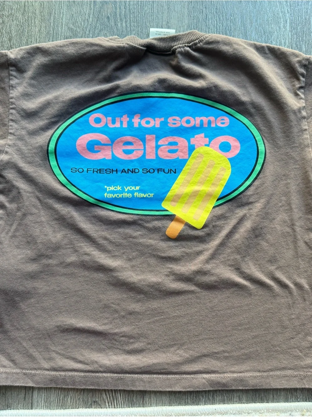 Zara Brown Tee with Blue & Pink Gelato Graphic - Picture 1 of 4
